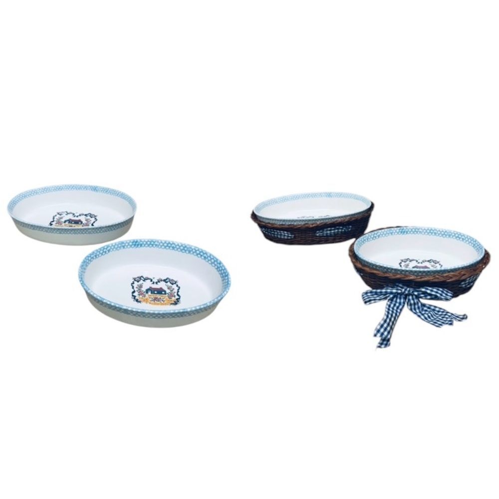 Vintage Teamson 1995 Open Oval Baking Dishes Farmhouse Country Design Set/2